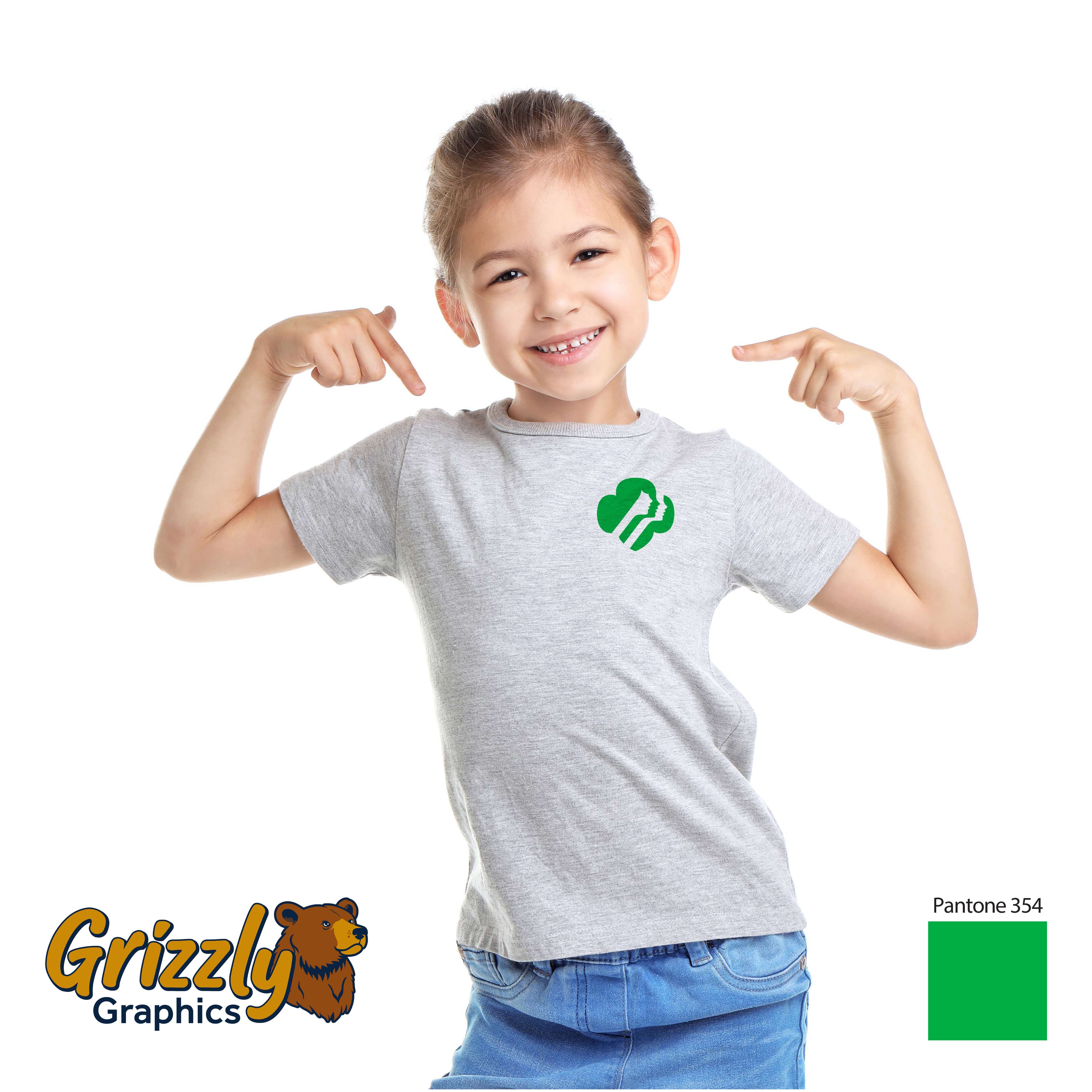 Back of a black t-shirt with full-color Girl Scouts Troop 23199 illustration printed across the shoulders