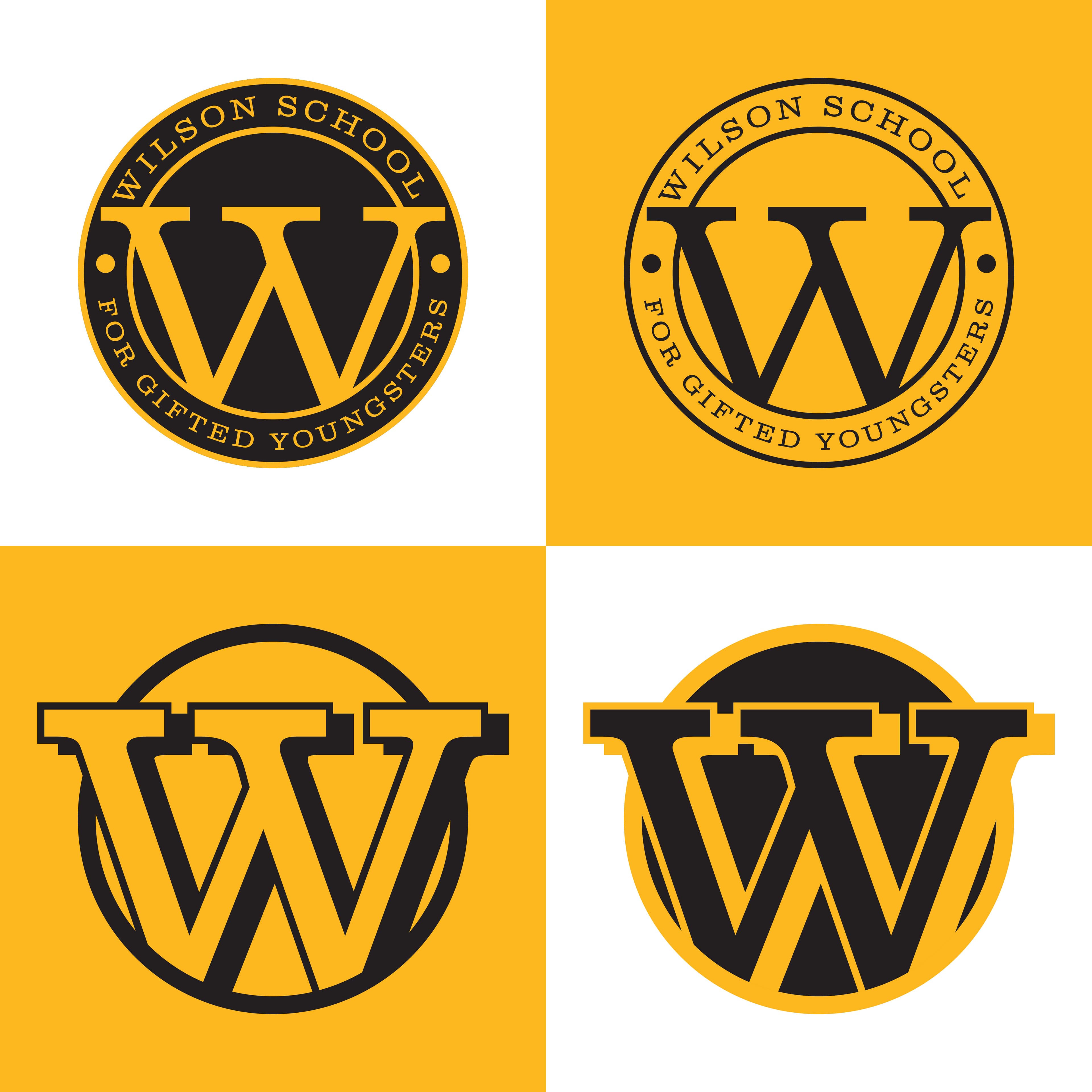 Set of secondary brand marks for the Wilson School District printed on cream poster
